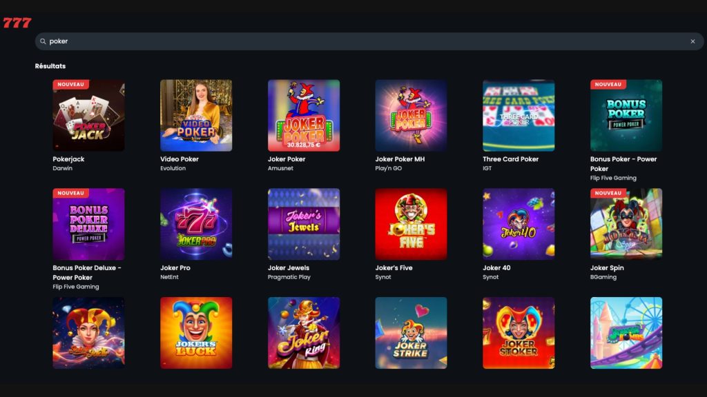 Casino777 a l'un des meilleurs catalogues de poker casino de Belgique