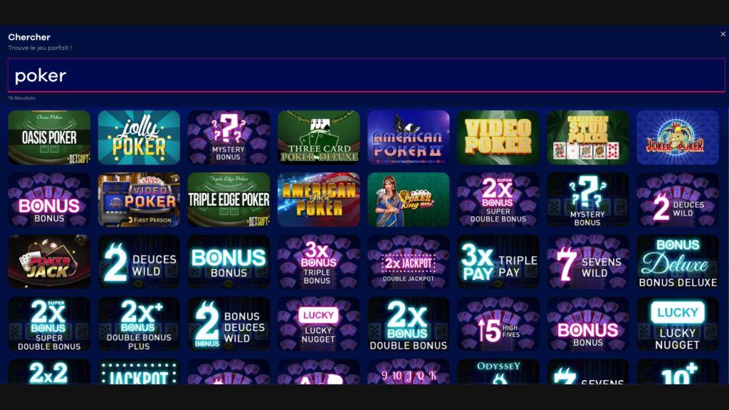 Oria propose 76 jeux de poker différents sur son site
