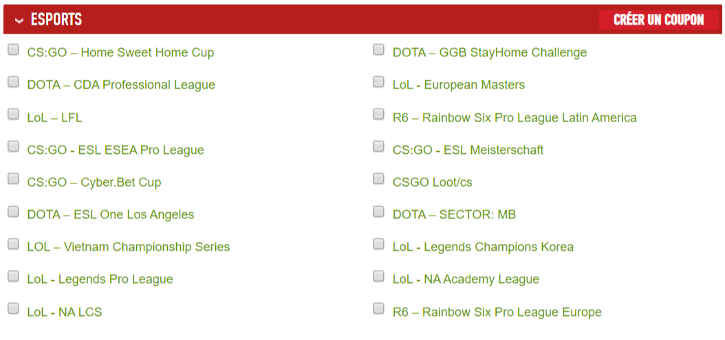 listes des jeux disponibles sur Ladbrokes.be