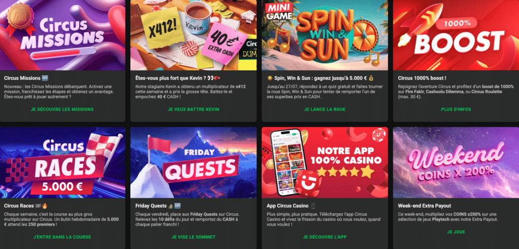 Participez aux offres casino avec le code bonus Circus