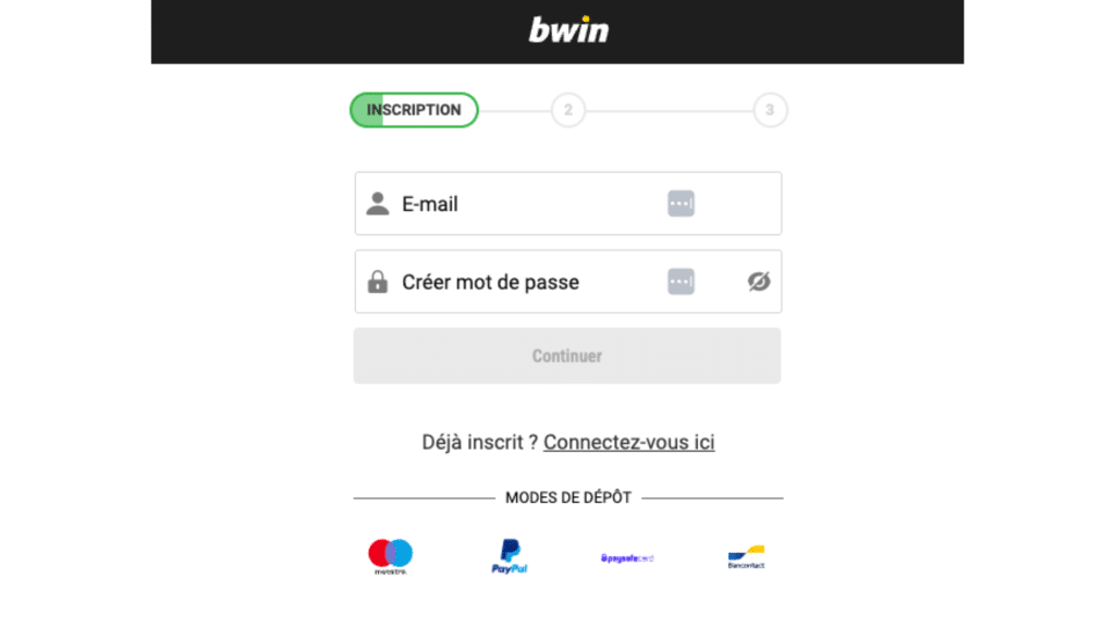 Réalisez votre inscription en utilisant le code promotionnel Bwin