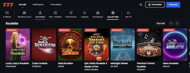 Jouez à la roulette ou au poker avec le code bonus Casino777