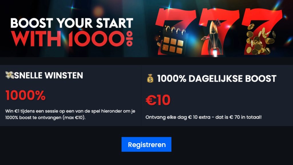 Profiteer van 1.000% boost bij het openen van een account met de Casino777 promocode