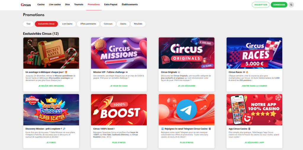promotion bonus sur circus casino