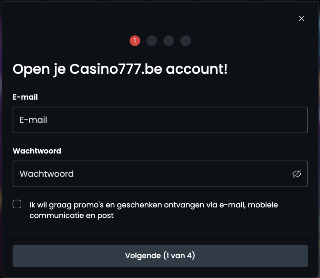 Registreer op casino777 met promo code 