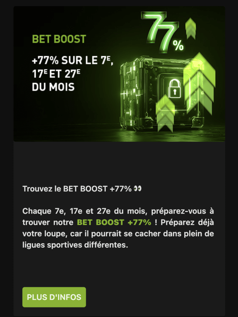 Promotions sur l'application Bet777 : Betboost