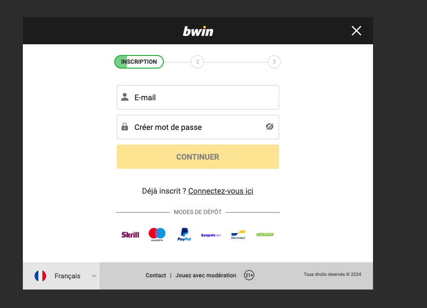 S'inscrire sur Bwin 