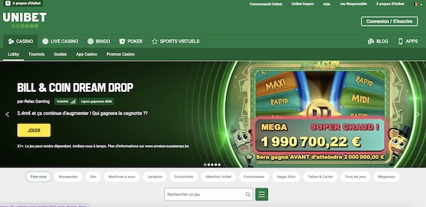 Unibet offre les meilleures cagnottes de tous les casinos en Belgique